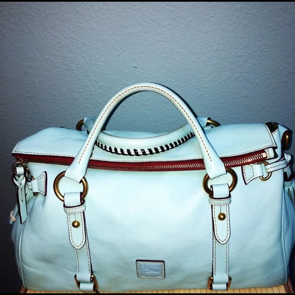 Dooney & Bourke large Florentine satchel in Aqua with strap - Picture 12 of 12